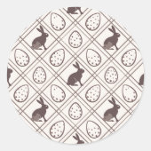 Bruine ruit Pasen Ronde Sticker (Voorkant)