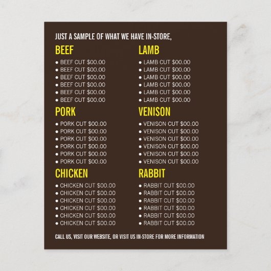 Bruine runderen, boer en slager Adverteren flyer (Achterkant)