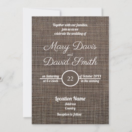 Bruine rustieke achtergrond bruiloft uitnodiging (Voorkant)