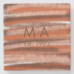 Bruine rustieke boho voeg naam letter jaar datum t stenen onderzetter