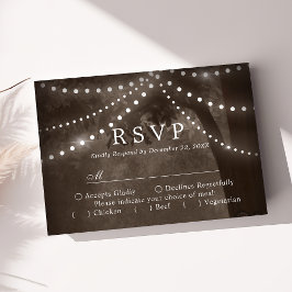 Bruine Rustieke Boom Slingerlichten Huwelijk RSVP Kaartje