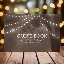 Bruine rustieke boom string licht Woodland bruilof Gastenboek