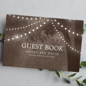 Bruine rustieke boom string licht Woodland bruilof Gastenboek