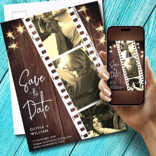 Bruine Rustieke Fotohokje Save the Date Huwelijk Aankondigingskaart