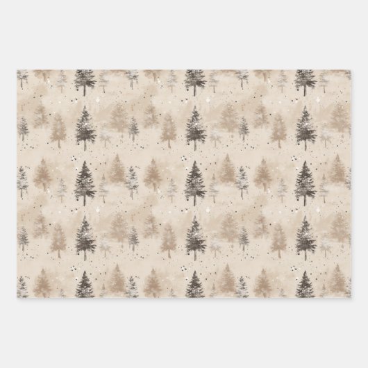 Bruine rustieke Kerstmis Winter Pijnboom Inpakpapier Vel (Voorkant 3)