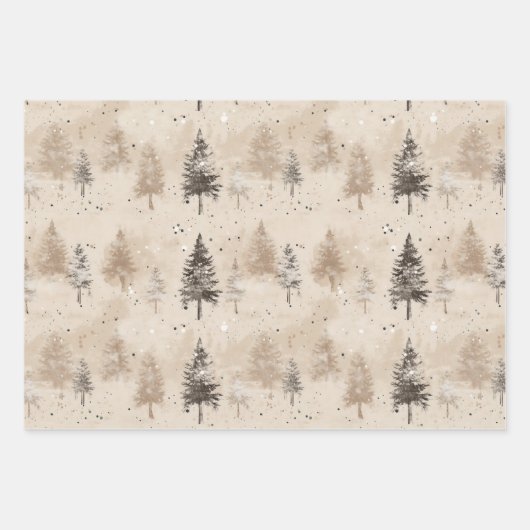 Bruine rustieke Kerstmis Winter Pijnboom Inpakpapier Vel (Voorkant)