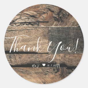 Bruine Rustieke Oude Houten Bruiloft Save the Date Ronde Sticker