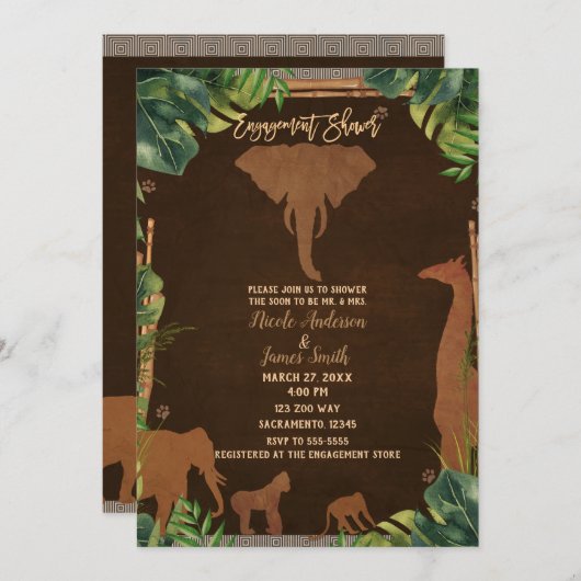 Bruine Safari Oerwoud Zoo Dieren Verloving Douche Kaart (Voorkant / Achterkant)