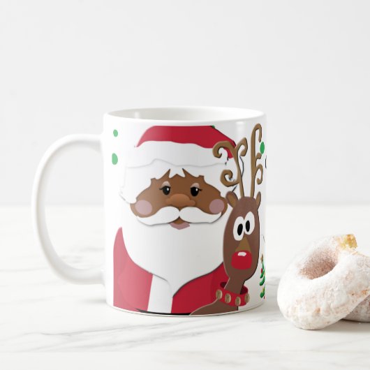 Bruine Santa en Rudolph speelse Kerst Mok (Met donut)