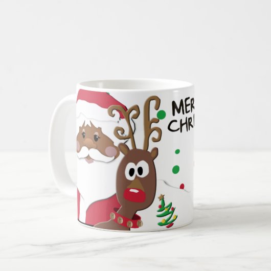 Bruine Santa en Rudolph speelse Kerst Mok (Voorkant links)