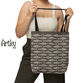 Bruine Sardine Art Patroon Vis tekeningen Tote Bag