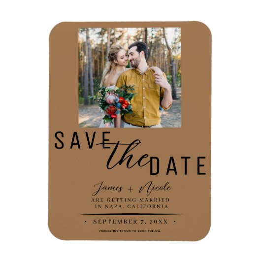 Bruine Save the Date Foto Bruiloft Magneet (Verticaal)