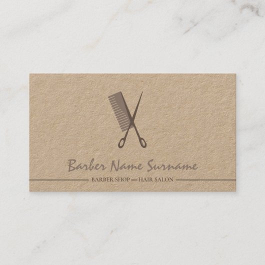Bruine schaarser Hair Comb Barber shop Modern Visitekaartje (Voorkant)