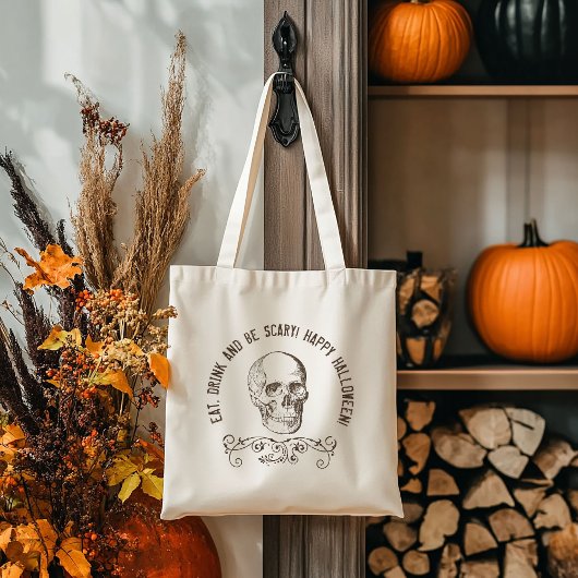 Bruine Schedel Gepersonaliseerde Halloween Party Tote Bag