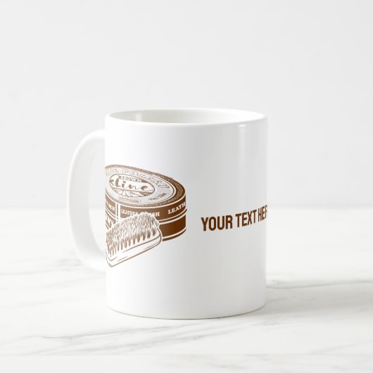 Bruine schoen polish tin koffiemok (Voorkant links)