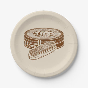 Bruine schoen polish tin papieren bordje