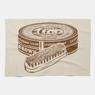 Bruine schoen polish tin theedoek