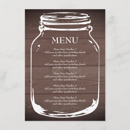 Bruine schuur hout mson potje bruiloft menu sjablo (Voorkant)
