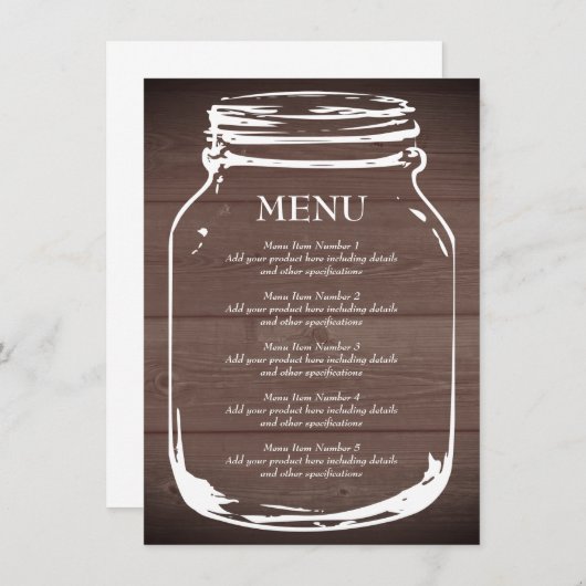 Bruine schuur hout mson potje bruiloft menu sjablo (Voorkant / Achterkant)