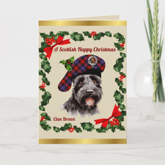 Bruine Scottie hond gepersonaliseerde Xmas Kaart (Voorkant)