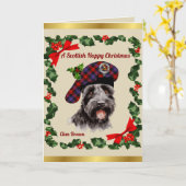 Bruine Scottie hond gepersonaliseerde Xmas Kaart (Gele Bloem)