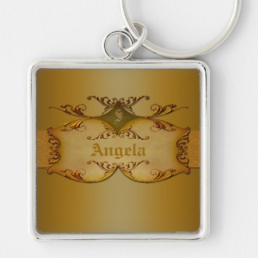  bruine scrollers monogrammed-Sleutelhanger Sleutelhanger (Voorkant)