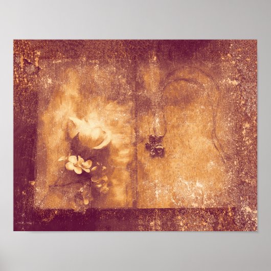  bruine Sepia Floral Old Antiek Texture Poster (Voorkant)
