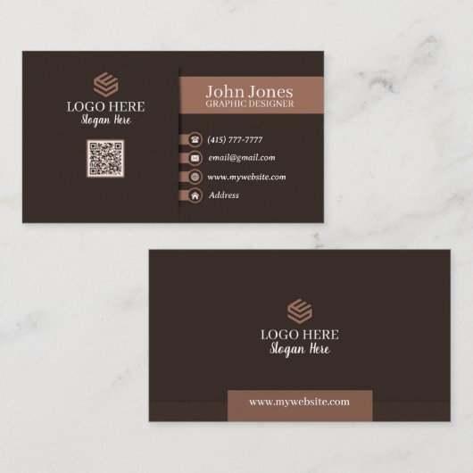 Bruine Sepia QR Code Visitekaartjes 24 Verpakking  (Voorkant / Achterkant)