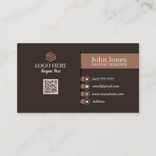 Bruine Sepia QR Code Visitekaartjes 24 Verpakking  (Voorkant)