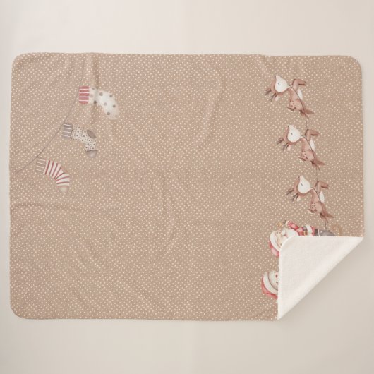 Bruine Sherpa Deken met Santa in de Sleigh (Voorkant (horizontaal))