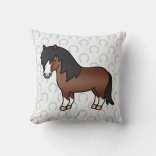 Bruine Shetlandpony Cartoon Illustratie Schattig Kussen