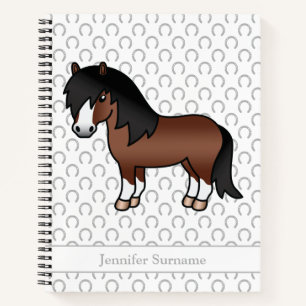 Bruine Shetlandpony Cartoonpony & aangepaste tekst Notitieboek