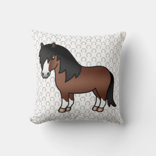 Bruine Shetlandpony Schattige Cartoon Illustratie Kussen