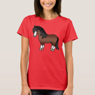 Bruine Shetlandpony Schattige Cartoon Illustratie T-shirt