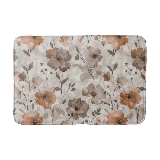 Bruine Sinaasappel Crème Bloemen Badmat (Voorkant)