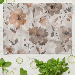 Bruine Sinaasappel Crème Bloemen Theedoek
