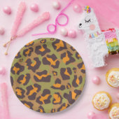 Bruine, sinaasappel en olijfgroene luipaard dieren papieren bordje (Feest)