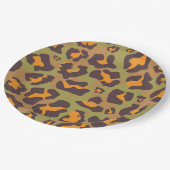 Bruine, sinaasappel en olijfgroene luipaard dieren papieren bordje (Gekanteld)
