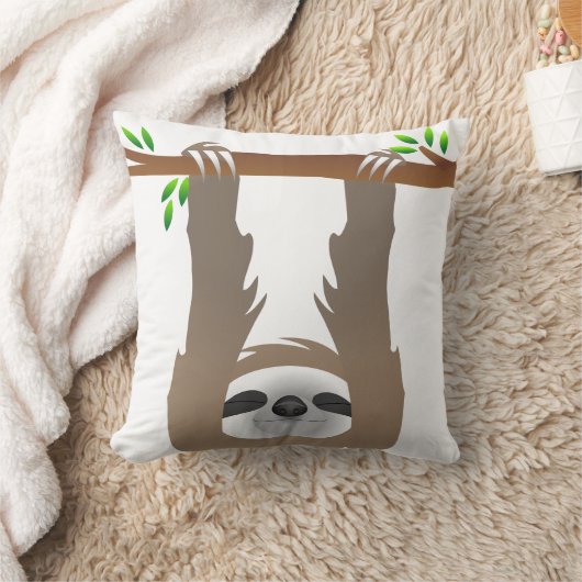 Bruine slaapluiaard die aan een ledemaat hangt kussen (Deken)