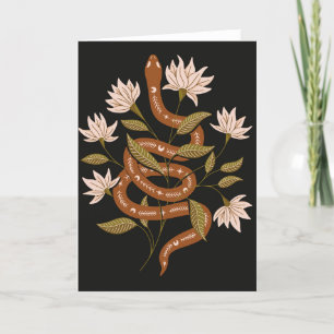 Bruine slang roze bloemen kaart