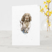 Bruine Springer Spaniel illustratie Hond Verjaarda Kaart (Gele Bloem)