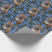 Bruine Staffy in blauwe rozentuin, Cadeaupapier (Hoek)