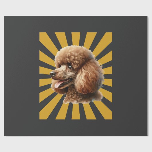 Bruine Standaard Poodle Retro Sunburst Cadeaupapier (Vlak)