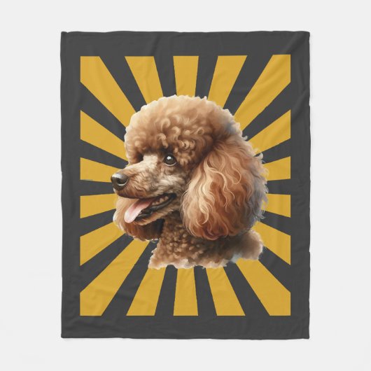 Bruine Standaard Poodle Retro Sunburst Fleece Deken (Voorkant)