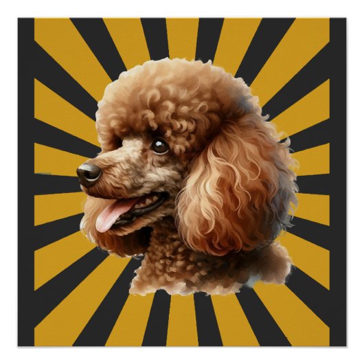 Bruine Standaard Poodle Retro Sunburst Perfect Poster (Voorkant)