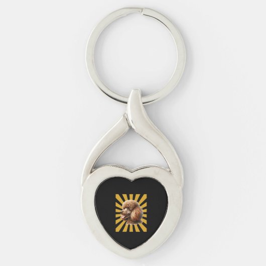 Bruine Standaard Poodle Retro Sunburst Sleutelhanger (Voorkant)