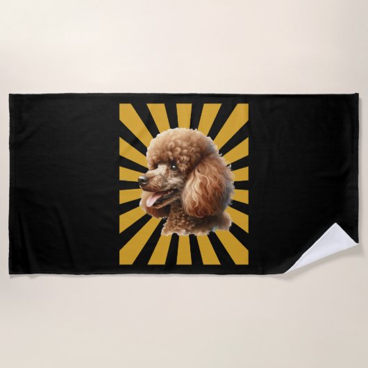 Bruine Standaard Poodle Retro Sunburst Strandlaken (Voorkant)