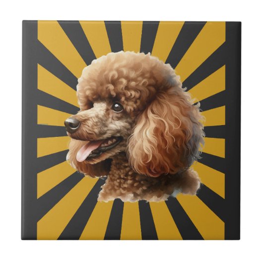 Bruine Standaard Poodle Retro Sunburst Tegeltje (Voorkant)