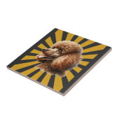 Bruine Standaard Poodle Retro Sunburst Tegeltje (Zijkant)