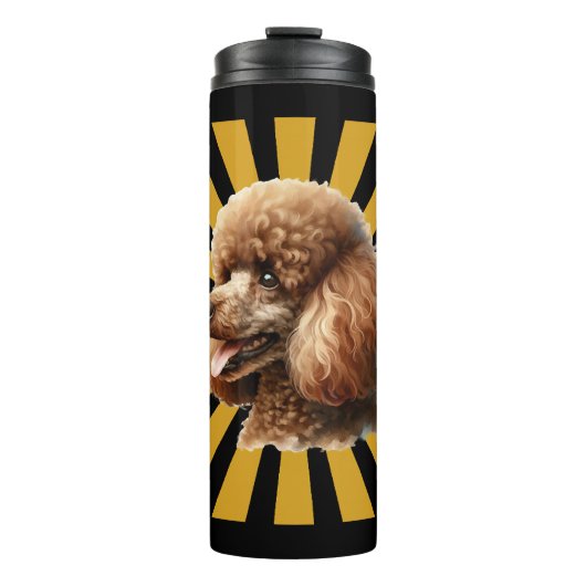 Bruine Standaard Poodle Retro Sunburst Thermosbeker (Voorkant)